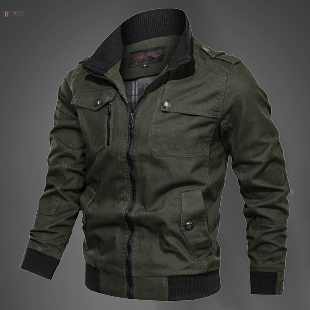 【COD】เสื้อแจ็คเก็ตสีทึบลําลองผู้ชายขนาดบวกเสื้อโค้ทคอตั้งขนาดใหญ่