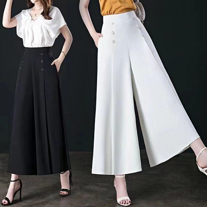 Palazzo กางเกงผู้หญิง Plus ขนาดหลวม Casua เอวสูงกางเกงขากว้างตรงตัด Baggy Slack กางเกง Culottes สําห