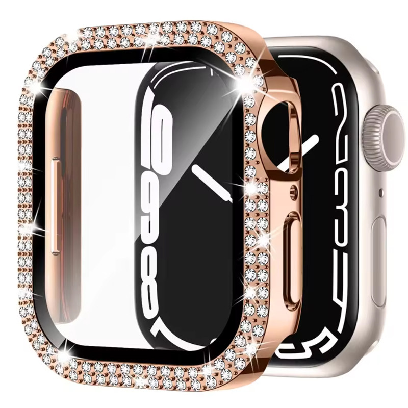 เพชรกรณีแก้ว + Bling กันชนป้องกันหน้าจอสําหรับ Apple Watch S10 46/42/49/45/44/41/40/38 มม. Series 10/9/8/7/6/5/4/SE/3/2