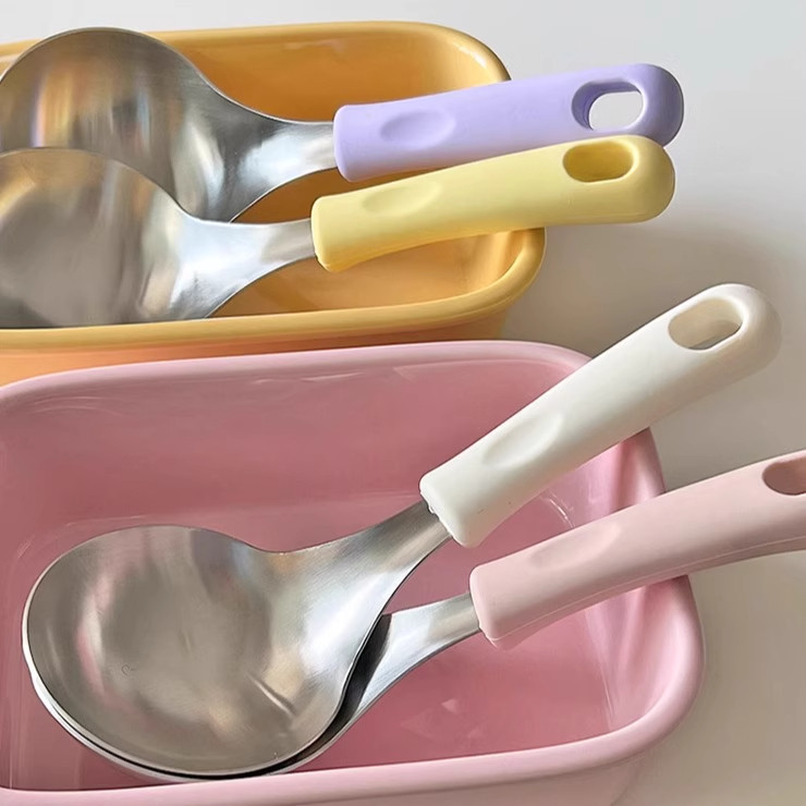 HERA ช้อนเกาหลีสีด้ามซิลิโคนช้อนซุปช้อนส้อมสแตนเลส Korean Spoon Colored Silicone Handle Soup Spoon Stainless Steel Cutlery