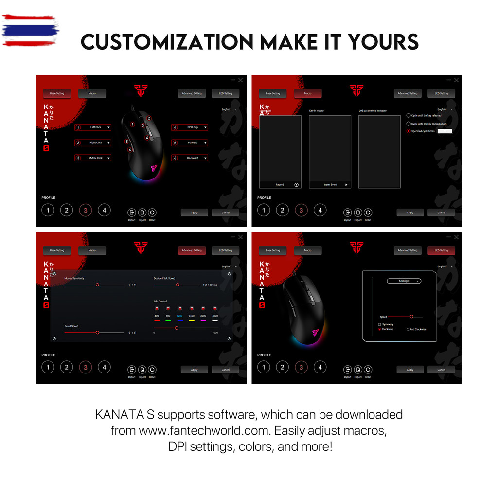 FANTECH รุ่น KANATA S VX9S เมาส์เกมมิ่ง Optical ความแม่นยำสูงปรั DPI ได้ 400-7200 พร้อมไฟ RGB สีดำ