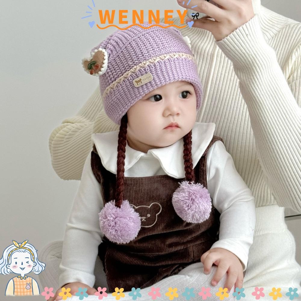 หมวกป้องกันหู วันเนย์ หมวกถักเปียวิกผมกันลมถักแฟชั่นอบอุ่นหนาเย็นหลักฐานหมวกคลุมหูสําหรับทารก