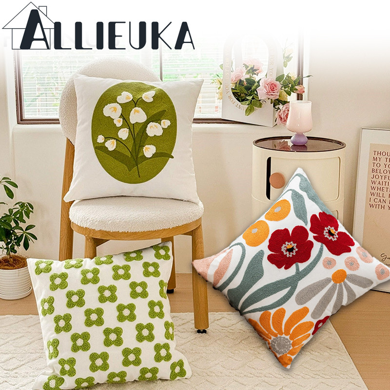 Allieuka ปลอกหมอน ปลอกหมอนอิง ปักลายดอกไม้ นุ่มสบาย สําหรับตกแต่งบ้าน 45 * 45 ซม