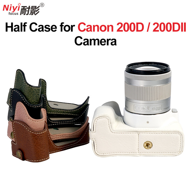 เคสกระเป๋าหนัง PU แบบครึ่งฐาน อุปกรณ์เสริม สําหรับกล้อง Canon EOS 200D II Canon SX70 R8 R10 R5 R6