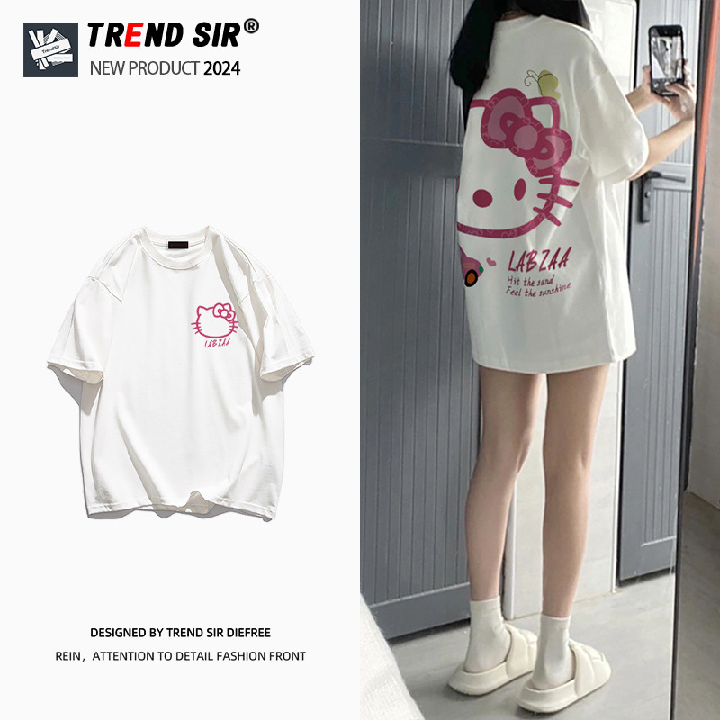 TrendSir มาใหม่ ลายเยอะ ผ้าดีมาก เสื้อยืด summer เสื้อยืด oversize Hello Kitty หลวม 100% Cotton M-3XL