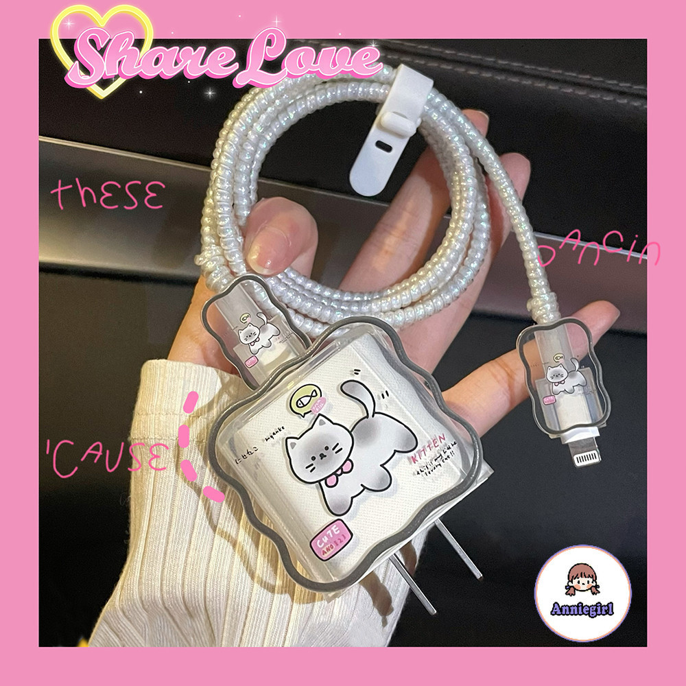 ฝาครอบป้องกันที่ชาร์จ ลายแมวน่ารัก สําหรับ Iphone 18/20W Apple ป้องกันฝุ่น ม้วนเก็บสายเคเบิล สําหรับ USB / Type C