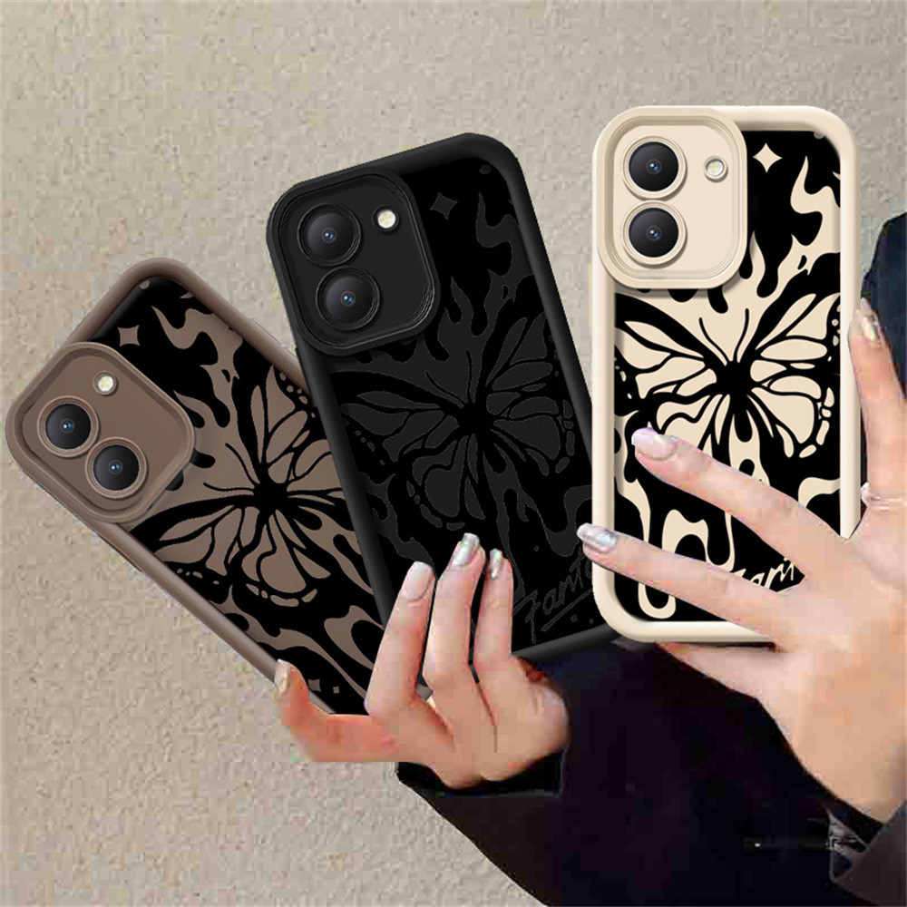 เคสโทรศัพท์มือถือแบบนิ่ม ลายผีเสื้อ สีดํา สําหรับ VIVO Y17S Y27 Y36 Y27S Y22S Y21 Y20 Y17 Y16 Y15S Y51 Y30 Y02S Y20 Y33S Y33T Y15 Y12 Y11 Y91C Y93 Y1S Y53S Y12S Y12A Y31 Y20i Y20A Y21S HOSTR