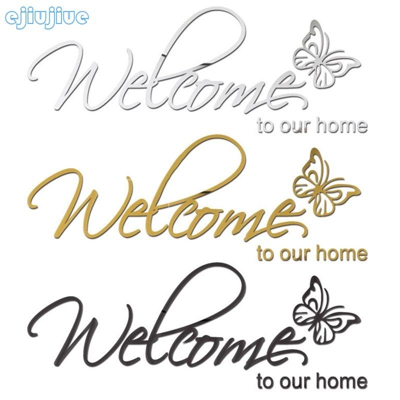 Cc สติกเกอร์กระจกอะคริลิค ลายตัวอักษรภาษาอังกฤษ Welcome to Our Home สําหรับติดตกแต่งผนังบ้าน