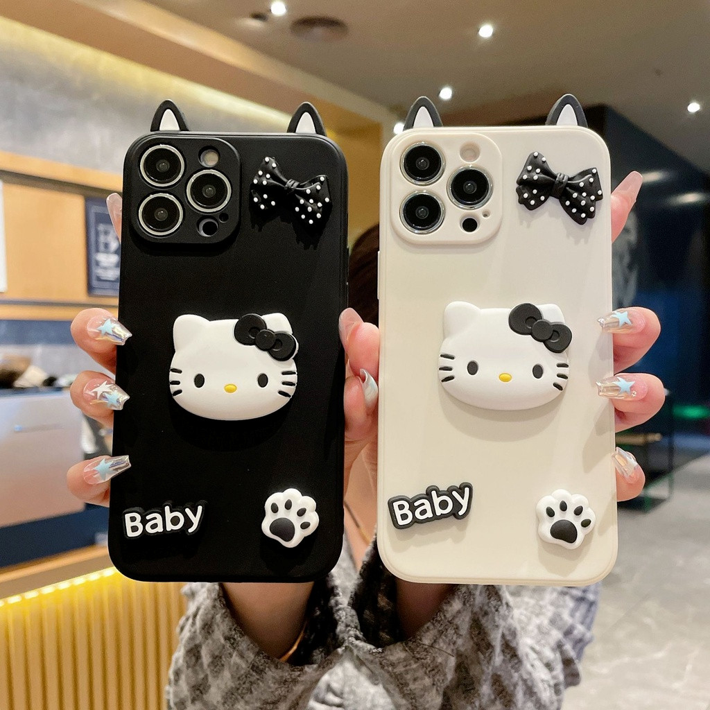 For Samsung Galaxy S24 S23 Ultra S21 S20 FE S22 S10 S9 S8 Plus เคสโทรศัพท์มือถือ ลายการ์ตูนแมวคิตตี้ 3D สไตล์ญี่ปุ่น และเกาหลี สําหรับ