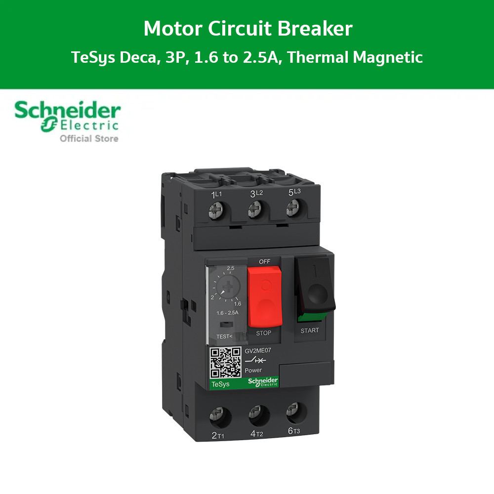Schneider Electric Motor circuit breaker,TeSys Deca,3P,1.6 to 2.5A,thermal magnetic,screw clamp term
