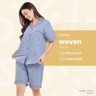 Josilins ชุดนอน ชุดอยู่บ้าน ผู้หญิง เสื้อแขนสั้น ขาสั้น ผ้าวูเว่น ลายคลาสสิค ตาราง ริ้ว สก๊อต ฟรีไซส์ SM 2026
