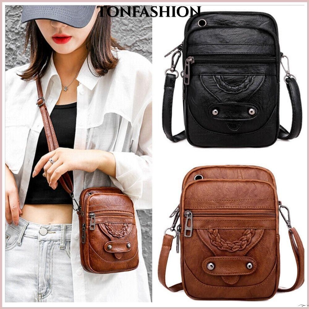 Tonfashion กระเป๋าสะพายไหล่ กระเป๋าสตางค์ ใส่โทรศัพท์มือถือ นิ่ม