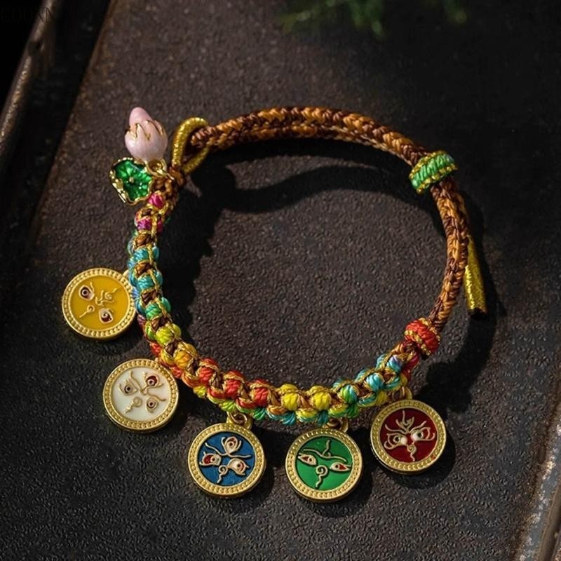 Coonn สร้อยข้อมือเชือกทิเบต หลากสี กําไลข้อมือห้าทาง เทพเจ้าแห่งความมั่งคั่ง
