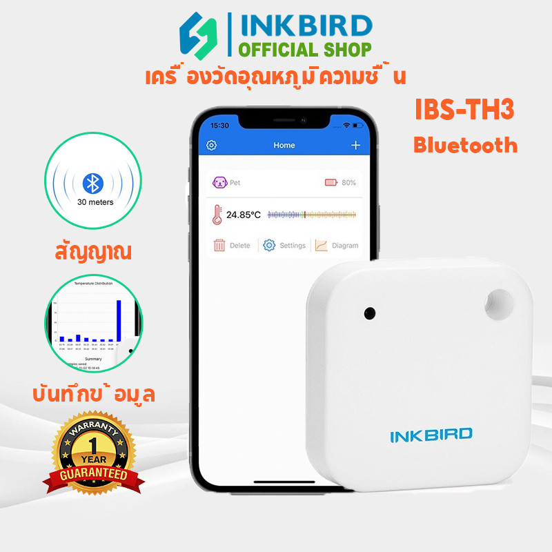 Inkbird IBS-TH2 Bluetooth 30M บลูทูธ เครื่องวัดอุณหภูมิความชื้น การควบคุมโทรศัพท์ การตรวจสอบตามเวลาจริง APP