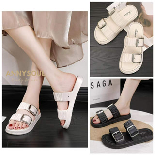 รองเท้าเเตะแบบสวม แต่งเข็มขัดคาด ทรงสวยเท้าเรียว พื้นนุ่ม ใส…