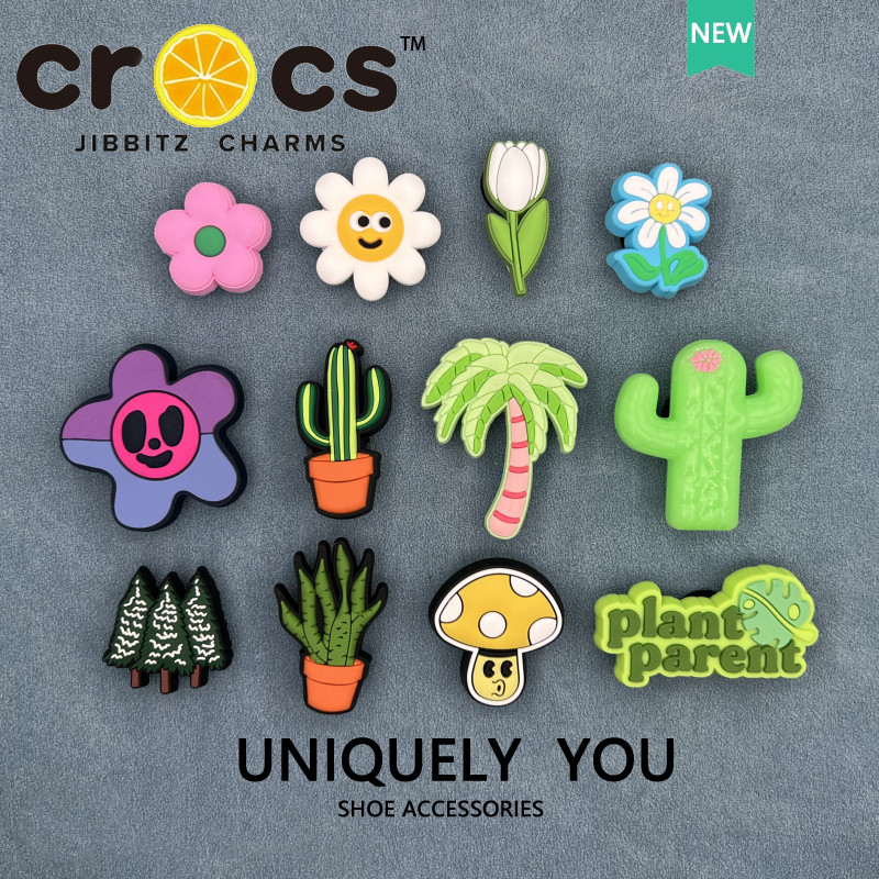 Jibbitz crocs หัวเข็มขัดรองเท้า ดอกทานตะวัน สีเขียว กระถางต้นไม้ การ์ตูนน่ารัก อุปกรณ์เสริมรองเท้า