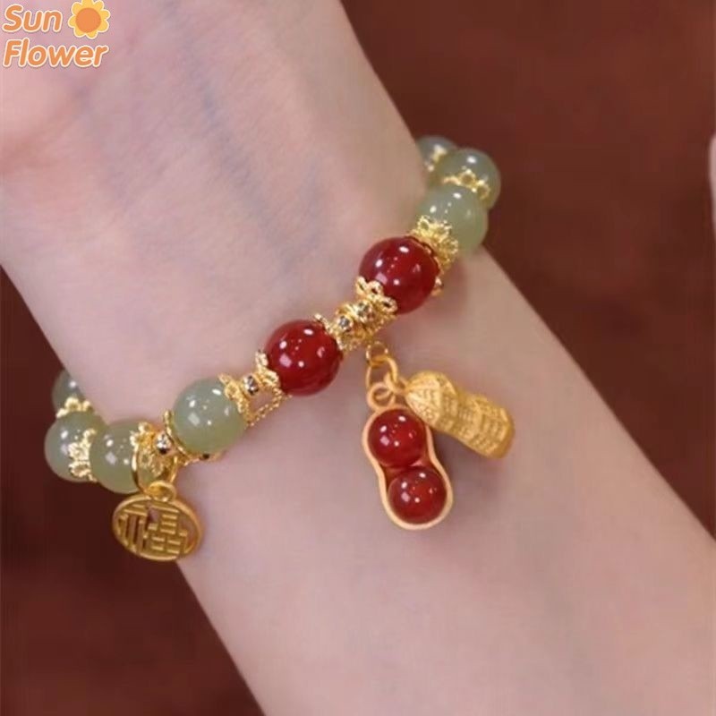 สร้อยข้อมือ จี้ถั่วลิสงนําโชค สไตล์จีนวินเทจ เครื่องประดับแฟชั่น สําหรับแฟนสาว