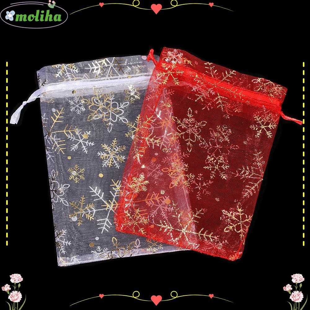 Moliha ถุงของขวัญ ถุงผ้าไหมแก้ว ลายเกล็ดหิมะ 4 ขนาด 50 ชิ้น ต่อล็อต