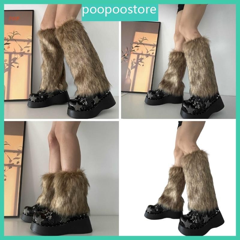 Leg Warmer Women Faux Furs Fuzzy Long Boots Shoes Cuffs Cover Warm Furry Costume