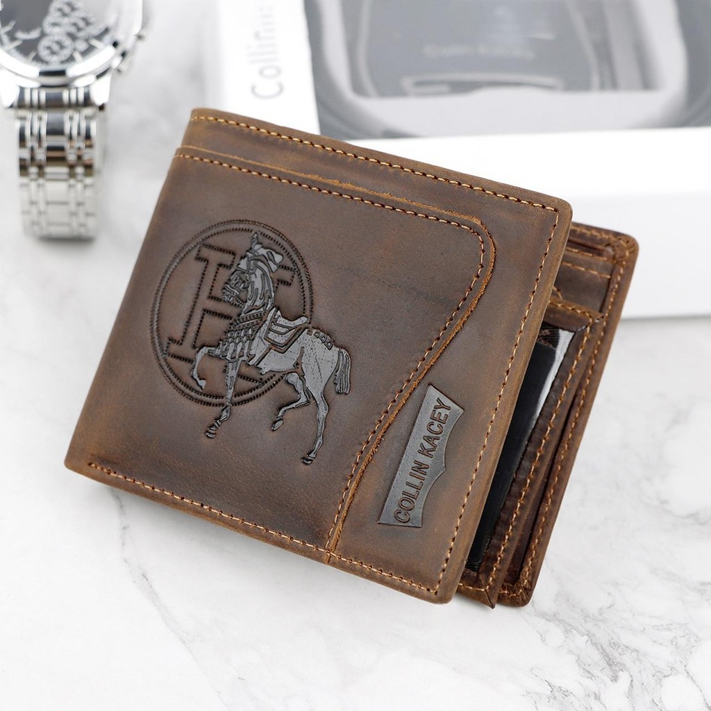 Collin Kacey FA.. กระเป๋าสตางค์หนังแท้ชาย ทนต่อการสึกหรอ ใส่บัตรธนาคารได้หลายใบ Zip Short Wallet