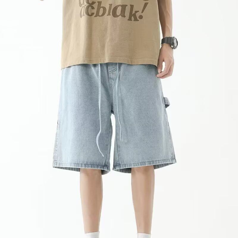 MNO.9 Short Jeans 2101 กางเกงยีนส์ ขาสั้น ทรงหลวม เอวยางยืด มีเชือกผูก กางเกงขาสั้น2024