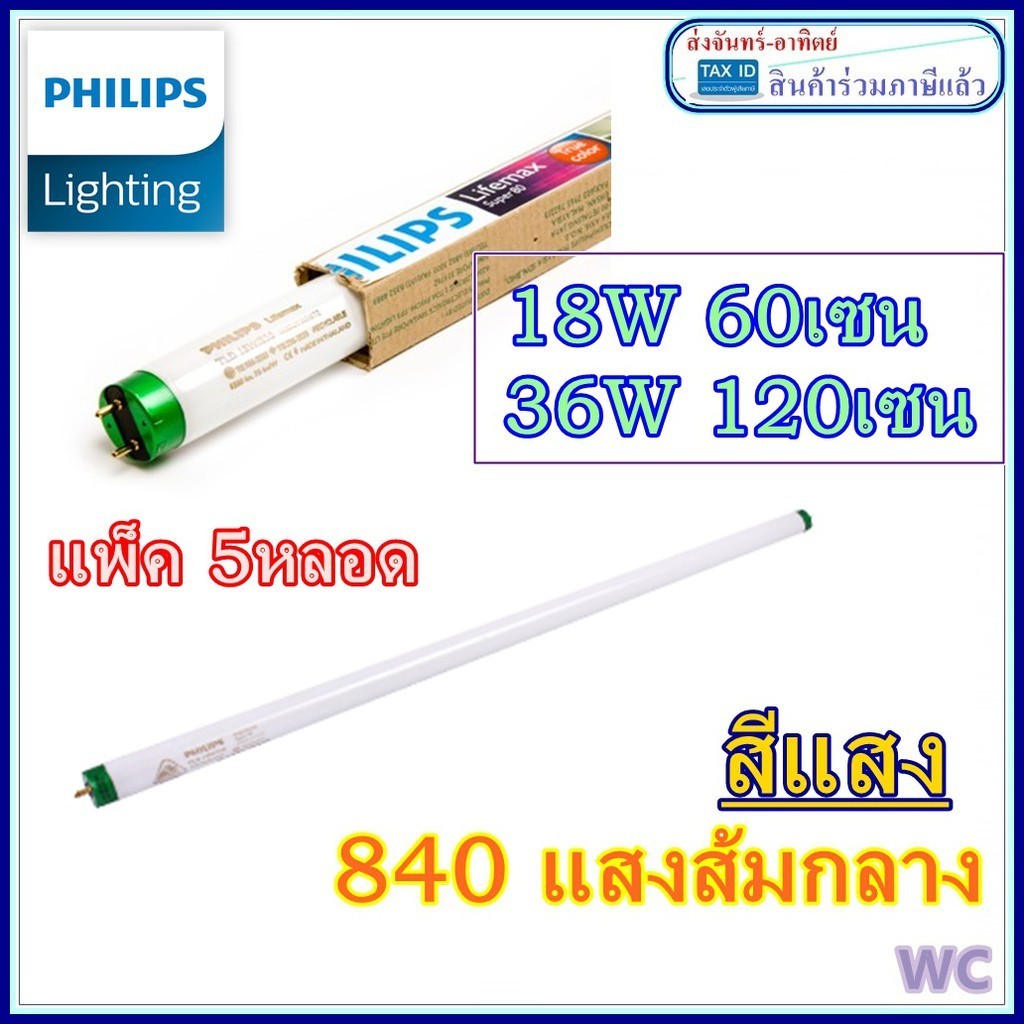 แพ็ค4หลอด Philips หลอดฟลูออเรสเซนต์ ขั้วเขียว 36W (คูลไวท์) TLD ขั้วเขียว super80 Coolwhite 36/840 1