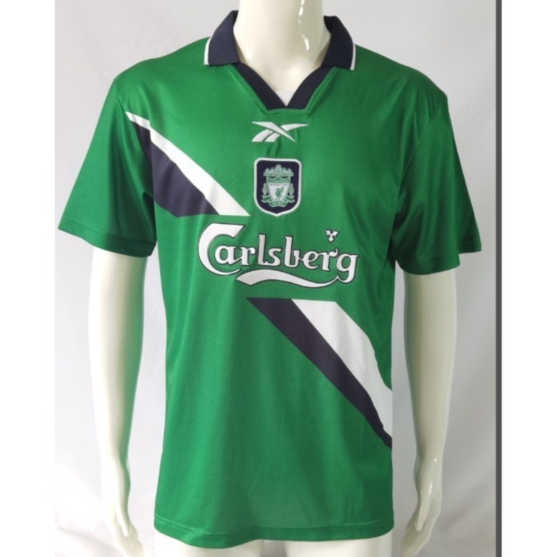เสื้อกีฬาแขนสั้น ลายทีมชาติฟุตบอล Liverpool 1999-00 สีเขียว สไตล์เรโทร แห้งเร็ว สําหรับผู้ใหญ่ S-XXL AAA