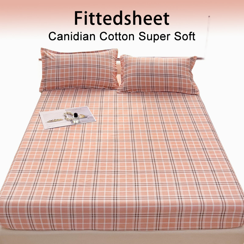 ผ้าปูที่นอน ผ้าฝ้าย แคนาดา ลายตารางเรขาคณิต แบบนิ่ม พร้อมยางพาราควีนไซซ์ สําหรับผู้ชายผ้าปูที่นอน 3.5ฟุต 5ฟุต 6ฟุต