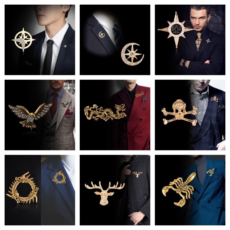 1 ชิ ้ นหกแฉกดาวเข ็ มกลัดผู ้ ชายElegant Eagle Dragon Corsage Pinเสื ้ อขนาดเล ็ กCollar PinบุคลิกภาพLapelเข ็ มกลัดสําหรับสูทTuxedo