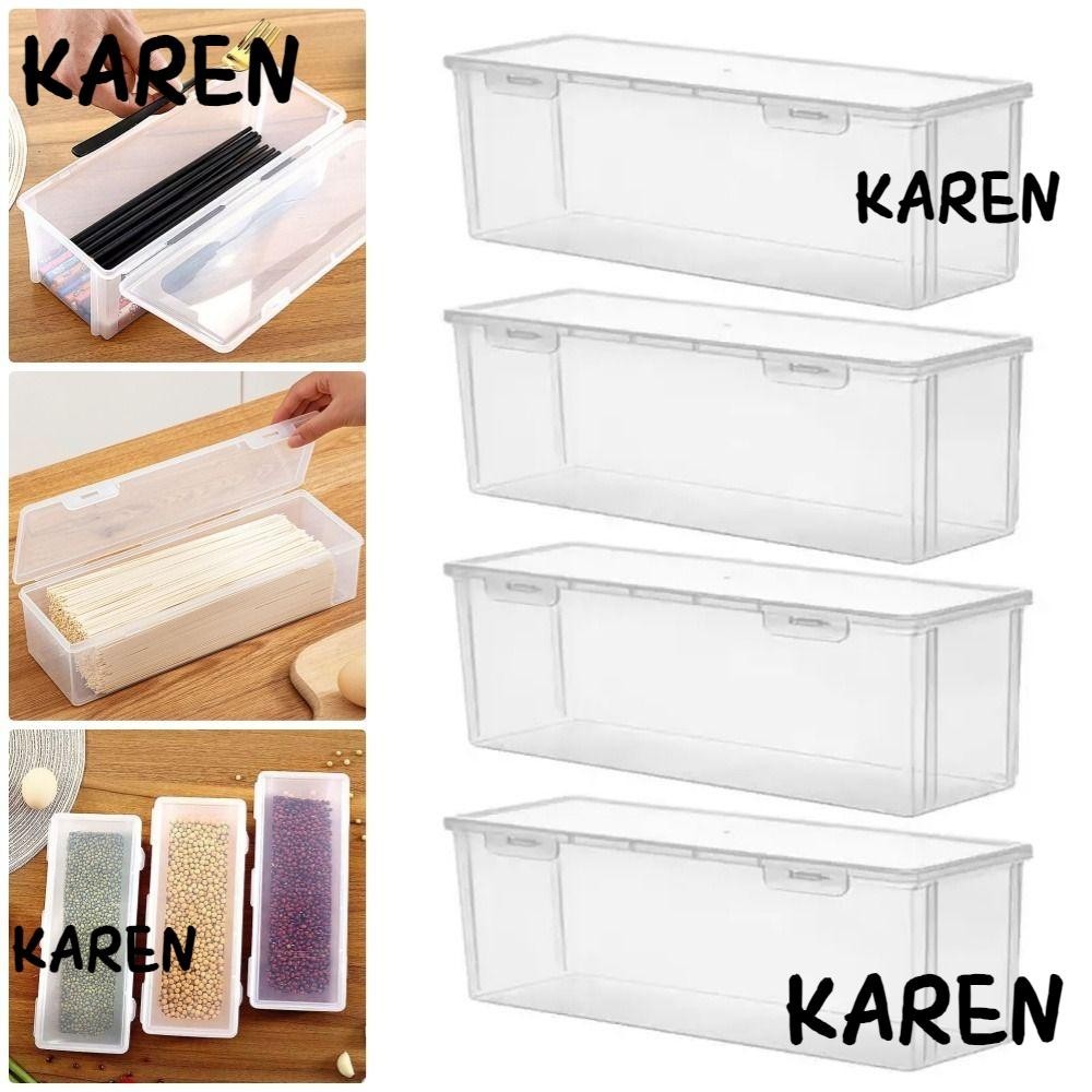 Karen กล่องพลาสติกใส ทรงสี่เหลี่ยม พร้อมฝาปิด สําหรับใส่จัดเก็บเครื่องเทศ เส้นก๋วยเตี๋ยว ในตู้เย็น 1 ชิ้น