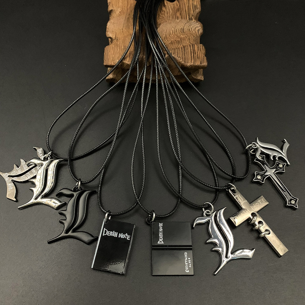 Anime Death Note สร้อยคอเชือกหนัง จี้การ์ตูนอนิเมะ Death Note L Cross สีดํา เหมาะกับของขวัญ สําหรับผู้ชาย