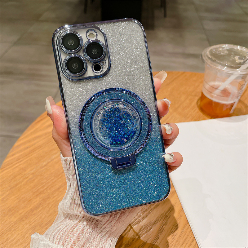 เคสโทรศัพท์มือถือนิ่ม กันกระแทก ปิดด้านหลัง แบบกลิตเตอร์ในของเหลว ไล่โทนสี แฟชั่น สําหรับ iPhone14promax 15promax 13promax 11 11promax 15pro 14pro