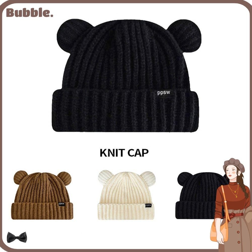 Bubble หมวกถักแฟชั่น แต่งหูหมี ฤดูใบไม้ร่วง ฤดูหนาว