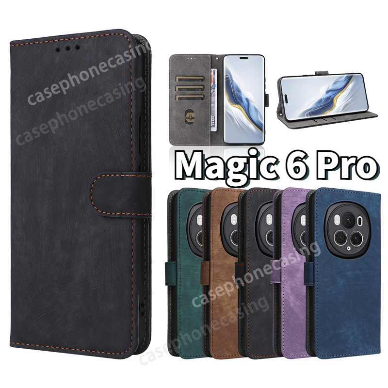 เคสโทรศัพท์มือถือหนัง ฝาพับแม่เหล็ก พร้อมช่องใส่บัตร สําหรับ Honor Magic 6 5 Pro Magic6 5 Lite 6Pro 5G 2024