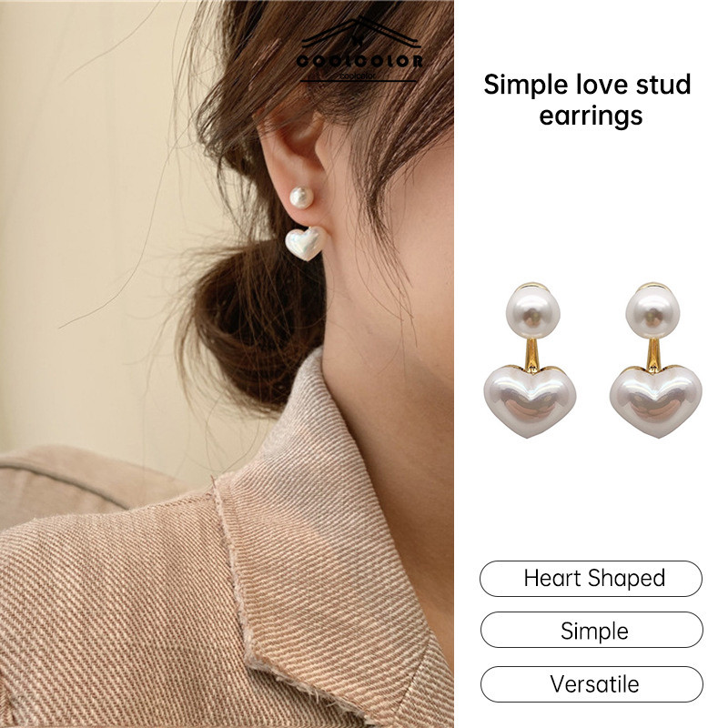 ในไทย💖ต่างหูเข็มเงินS925ประดับจี้มุกรูปหัวใจสไตล์เกาหลีสำหรับผู้หญิงเครื่องประดับcoolcolor-TH.COD
