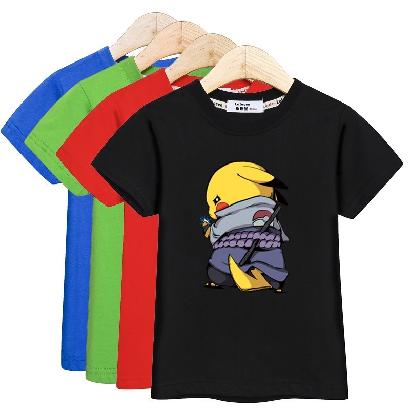 Naruto Pikachu Joint T-shirt For Boy Summer Fashion Top Kid Short Sleeve Shirt