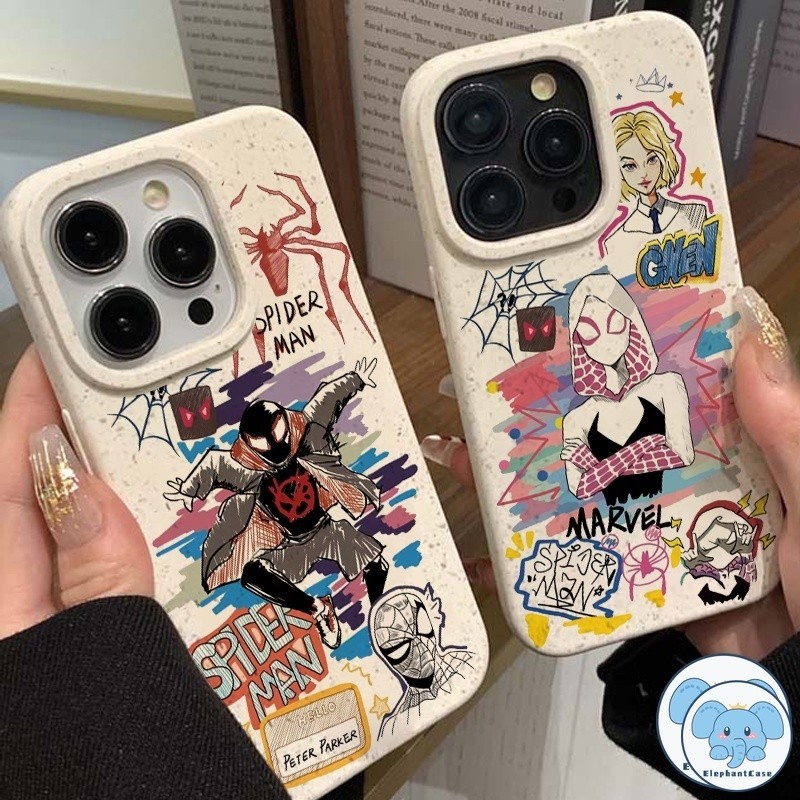 การ์ตูนสไปเดอร์แมนเย็นคู่กรณีย่อยสลายได้ iPhone 16 11 15 14 13 12 Pro MAX 7 6 8 6S Plus XR X XS MAX กรณี Doodle - รูปที่ 4