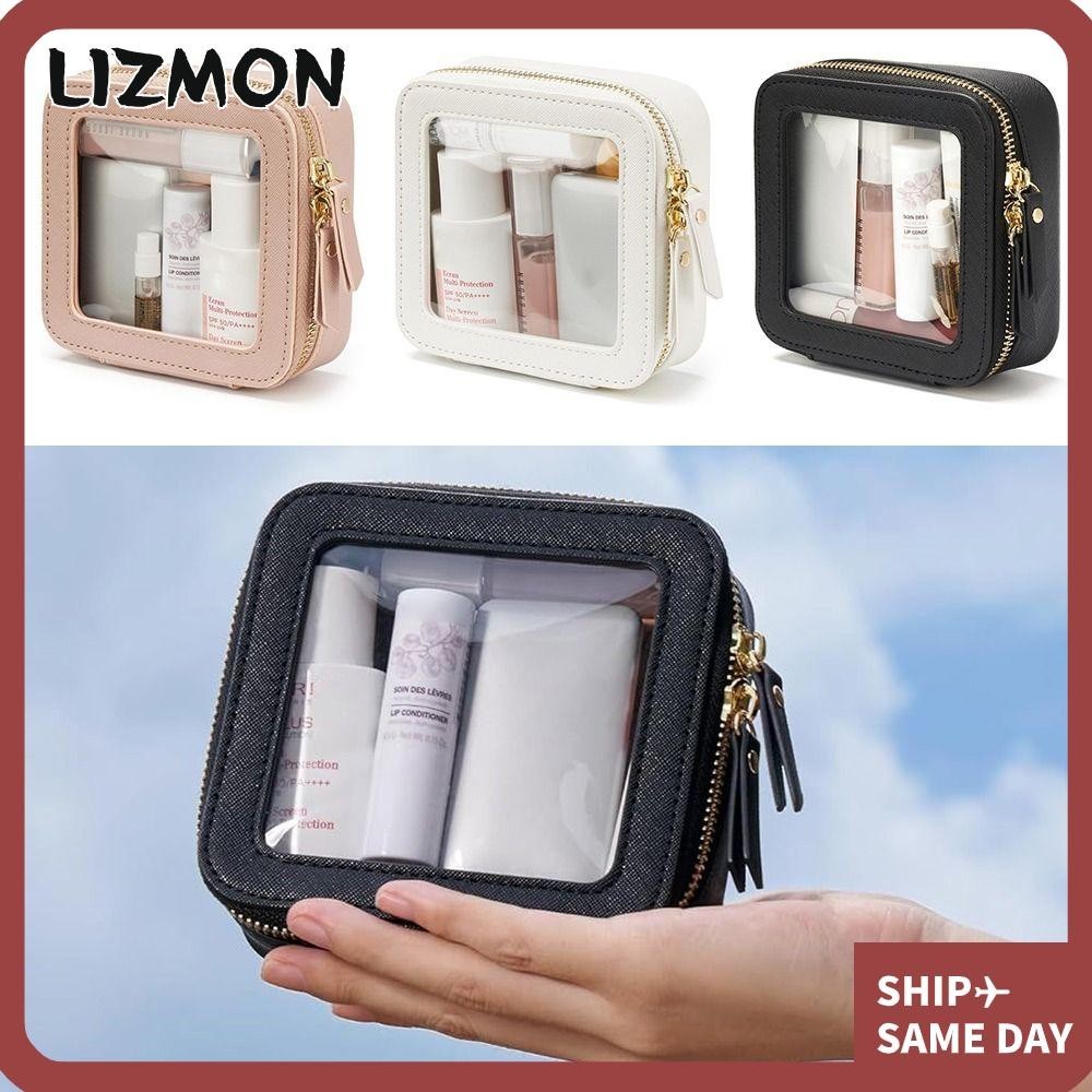 Lizmon กระเป๋าเครื่องสําอาง ทรงสี่เหลี่ยม ใส พร้อมซิป กันน้ํา ล้างได้ สําหรับเดินทาง