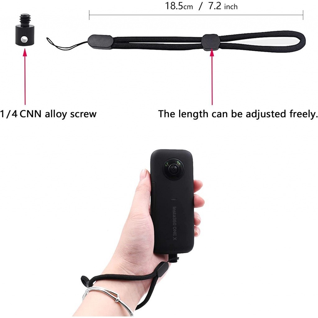 Anti-lost Rope Adjustable Hand Wrist Strap with 1/4 Adapter for Insta360 One X/X2/X3 GoPro etc Action Camera