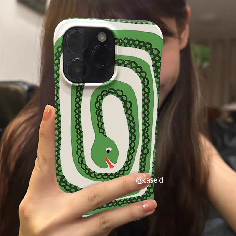 เคสโทรศัพท์งูสีเขียวตลกเข้ากันได้กับ iPhone 16PLUS XR XS 16 15 14 13 12 11 PROMAX เคสป้องกัน xsmax 1