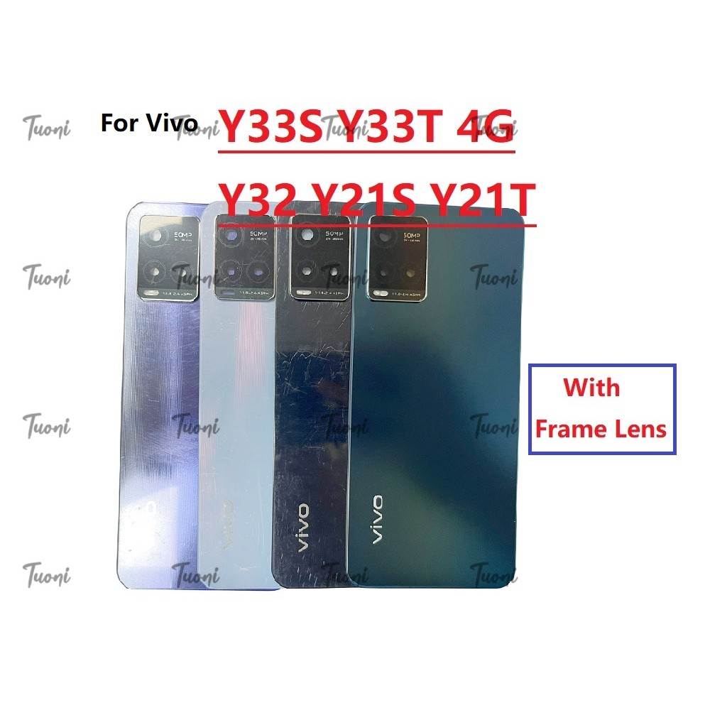 ฝาหลังแบตเตอรี่กระจกสําหรับ Vivo Y33S 4G Y33T Y32 Y21S Y21T ด้านหลังกระจกประตูด้านหลังกรณีพร้อมเลนส์กล้องกระจก