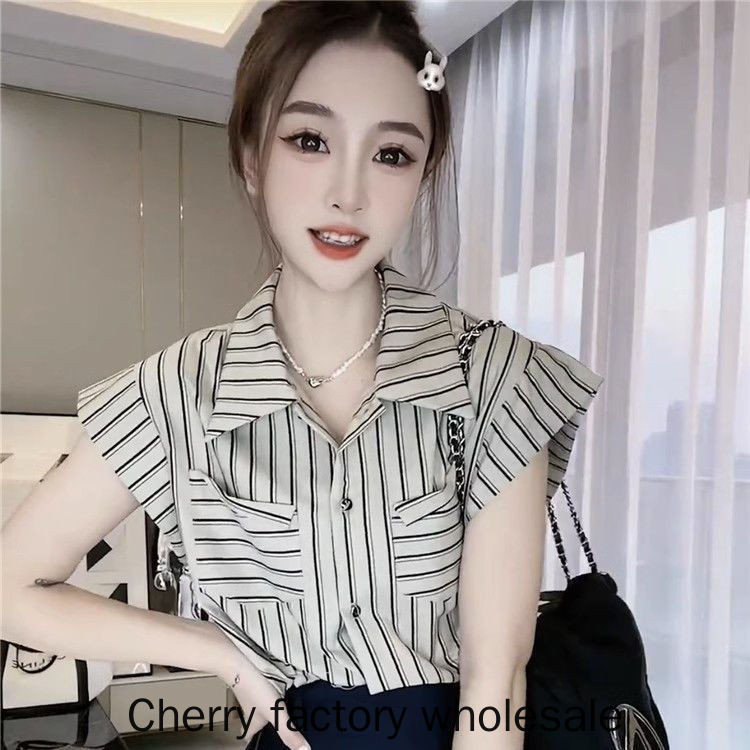 แฟชั่นใหม่ผู้หญิงบินแขนด้านบนแขนสั้นเสื้อลายเสื้อผ้า - รูปที่ 4