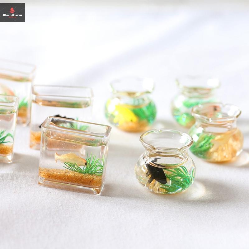 Cod Dollhouse Miniature Glass Fish Tank Bowl Aquarium Doll House Home Ornament ใหม่