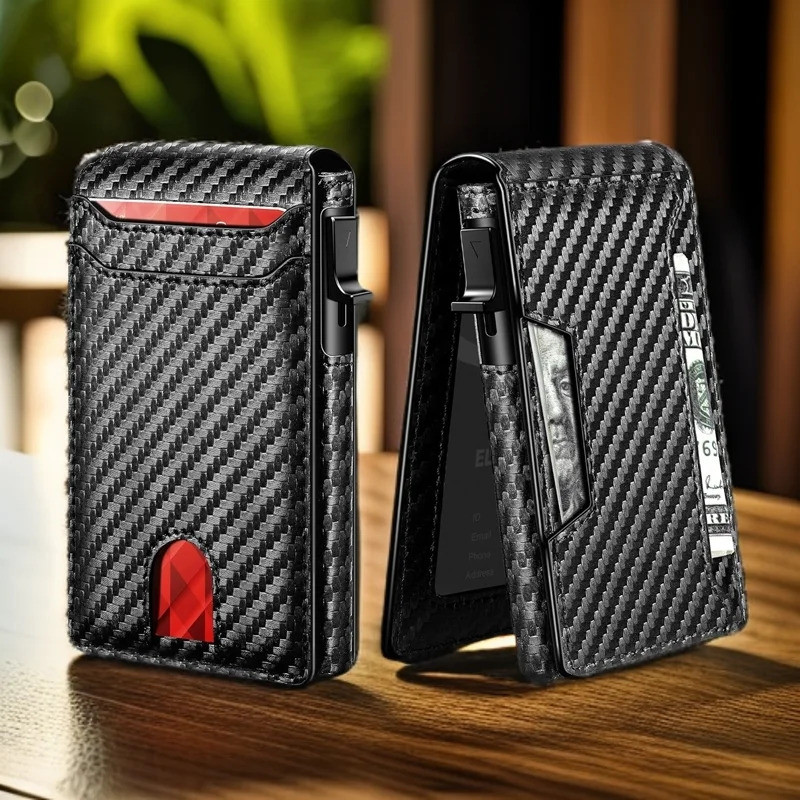 กระเป๋าสตางค์ผู้ชาย RFID Anti-theft Brush Pop-up Card Holder Simple Portable Bi-Fold Aluminium Box Credit Card Holder