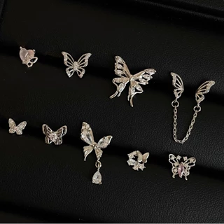 Roselife 1 Pc Silver Shining คริสตัลผีเสื้อสกรูต่างหูสําหรับผู้หญิงแฟชั่น Pierced หู Studs