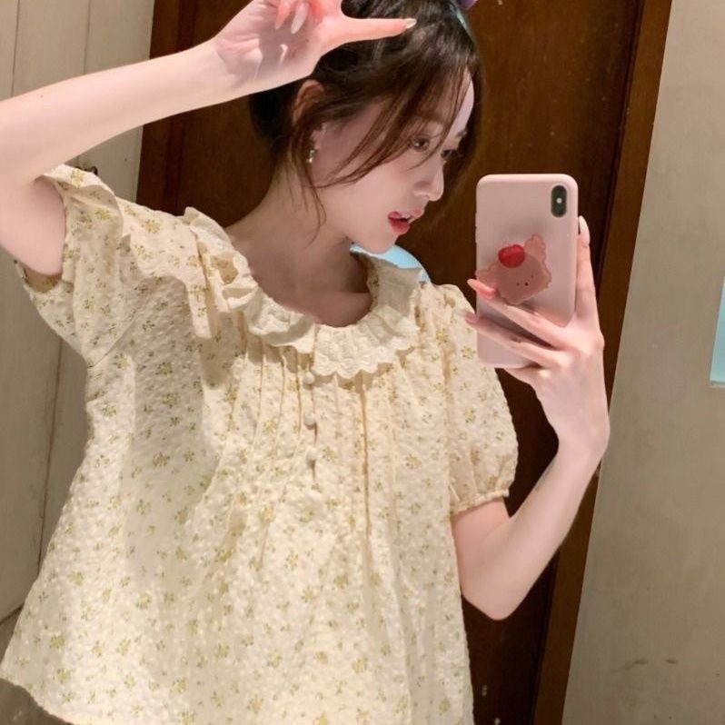 ⭐Fern Shop  ฤดูร้อนแขนสั้นผู้หญิงเสื้อด้านบนระบายอากาศ