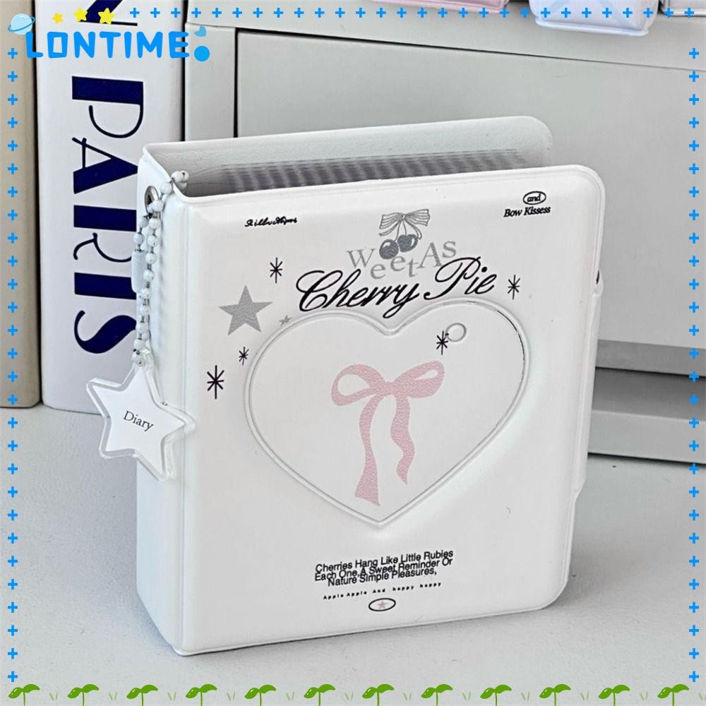 Lontime Card Album, 3 นิ้ว Mini Pudding puppy Photocard Binder, คุณภาพสูง 16 หน้าภายใน Love Bow PVC อัลบั้มการ์ดสะสม