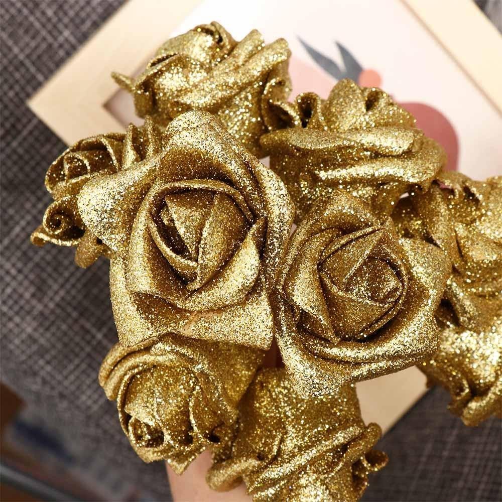 STYLEAVENUE กุหลาบประดิษฐ์ 6 ซม.ช่อดอกไม้เจ้าสาวพร้อมผงแวววาวงานแต่งงานตกแต่ง - รูปที่ 6