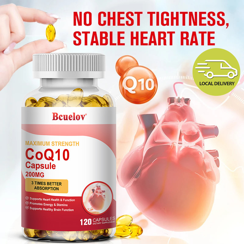 Bcuelov Coenzyme Q10 200 มก. อาหารเสริม - ต้านอนุมูลอิสระ รองรับหลอดเลือด ฟังก์ชั่นสมอง สุขภาพหัวใจ และพลังงาน - หมักตามธรรมชาติ