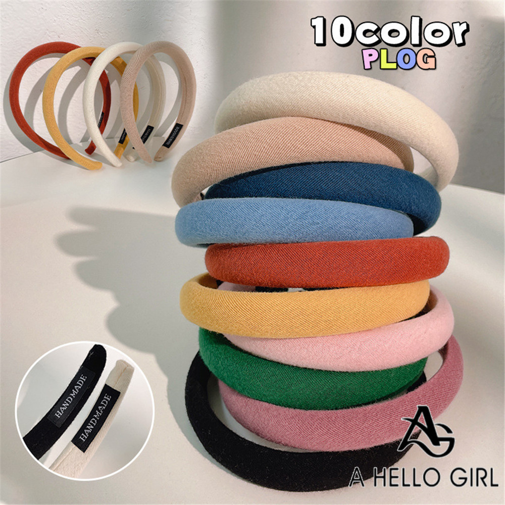 A HELLO GIRL ที่คาดผมฟองน้ํา ขอบกว้าง ลายกะโหลกศีรษะ สีพื้น สําหรับเด็กผู้หญิง 2024